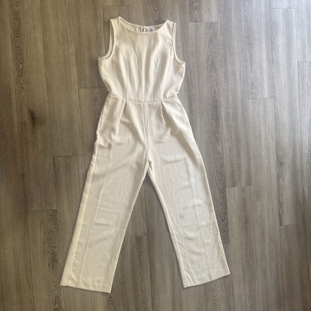 Song of Style Jumpsuit Cream Wide Leg Sleeveless Pleated Size Large Quiet Luxury - Picture 2 of 14